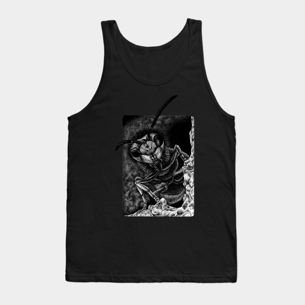 Wasp black and white animal insect bug ink illustration Tank Top by lorendowding